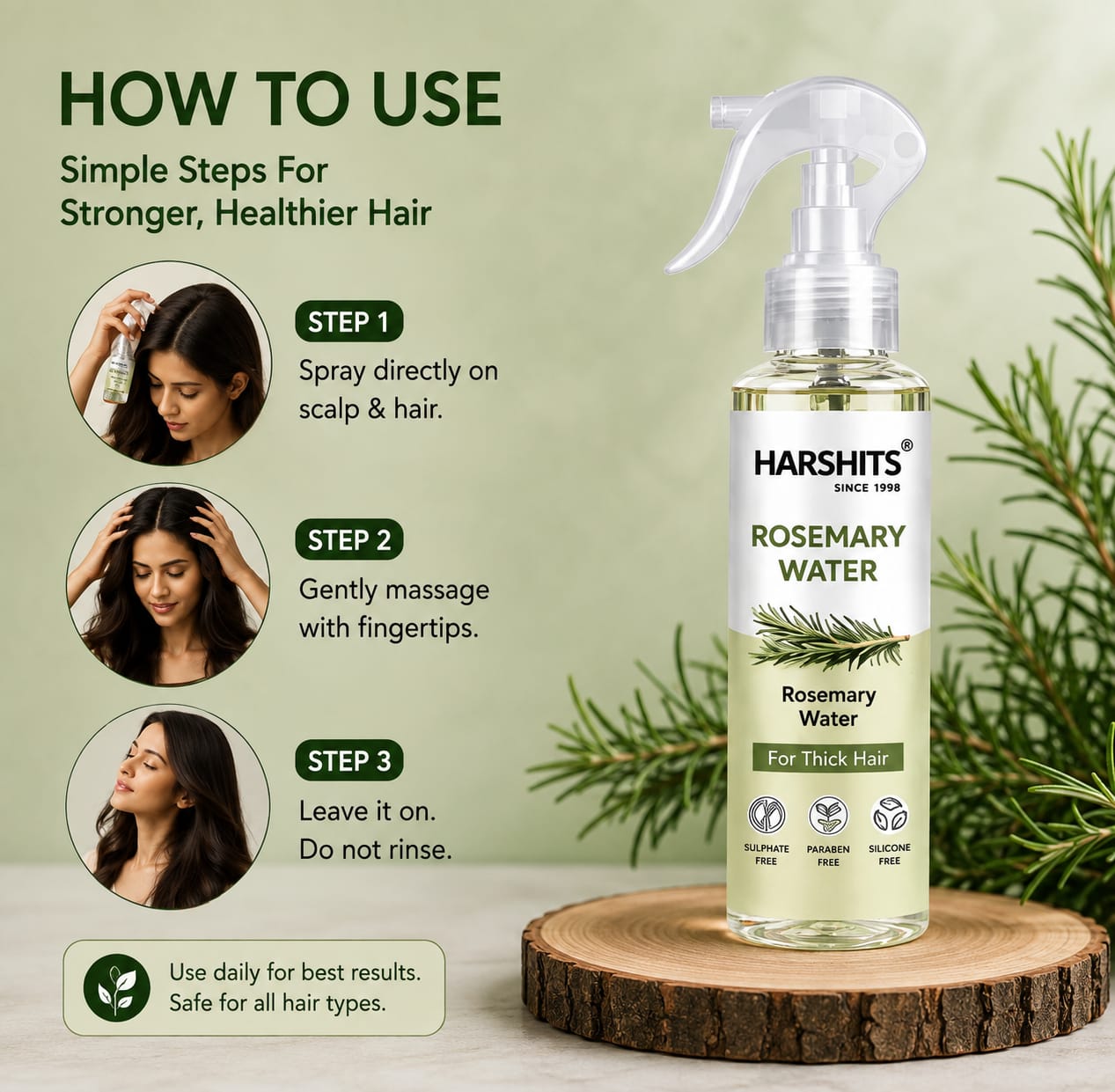 Rosemary Water for Hair Growth & Scalp Care | Natural Rosemary Hair Spray for Stronger, Thicker & Healthier Looking Hair | Daily Leave-In Hair Mist