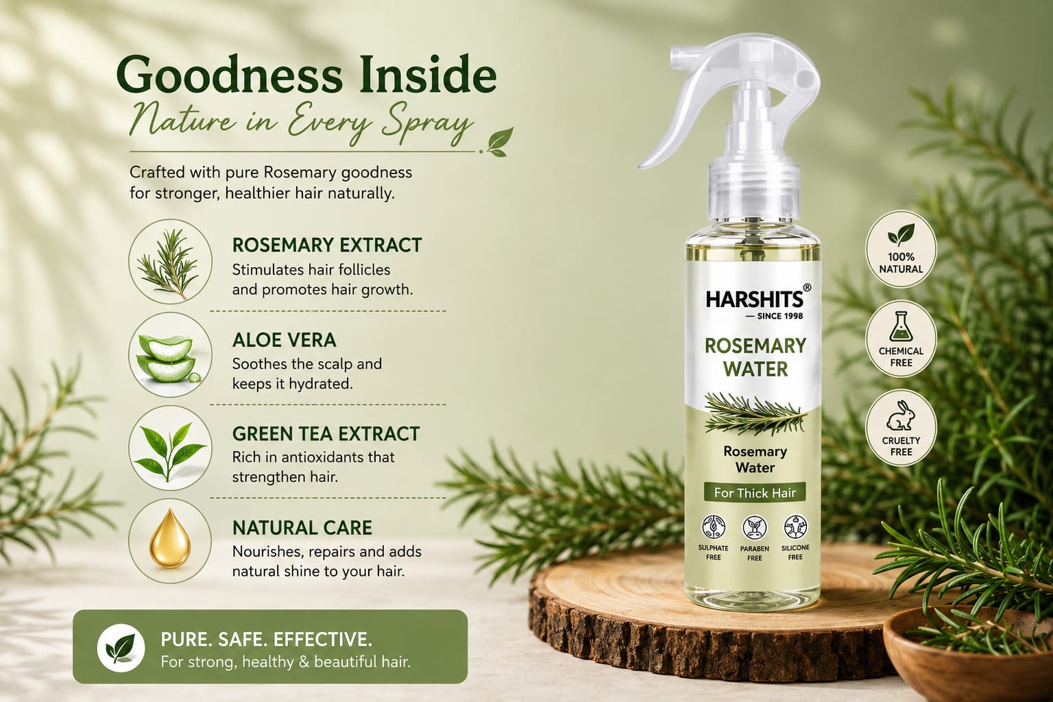 Rosemary Water for Hair Growth & Scalp Care | Natural Rosemary Hair Spray for Stronger, Thicker & Healthier Looking Hair | Daily Leave-In Hair Mist