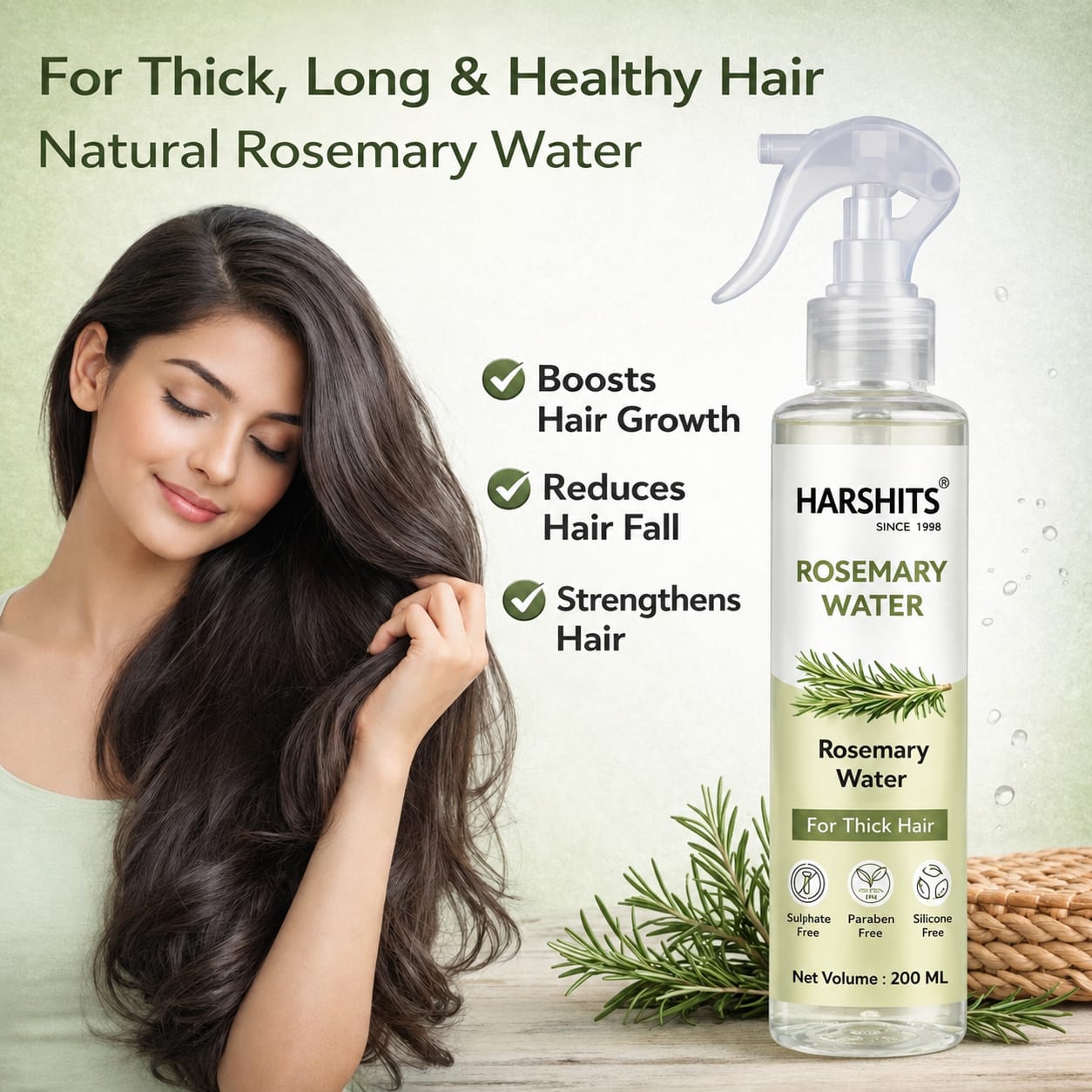 Rosemary Water for Hair Growth & Scalp Care | Natural Rosemary Hair Spray for Stronger, Thicker & Healthier Looking Hair | Daily Leave-In Hair Mist