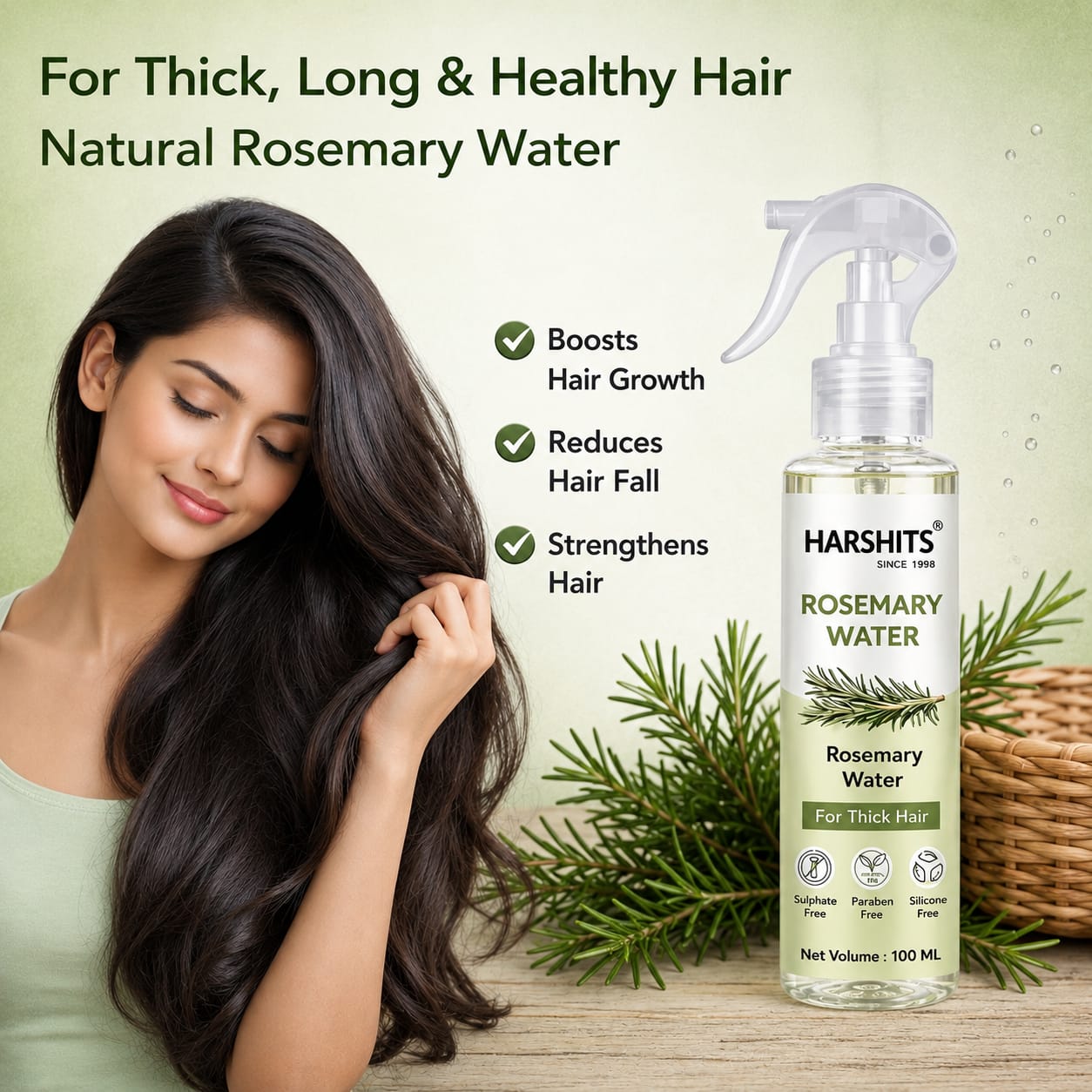 Rosemary Water for Hair Growth & Scalp Care | Natural Rosemary Hair Spray for Stronger, Thicker & Healthier Looking Hair | Daily Leave-In Hair Mist